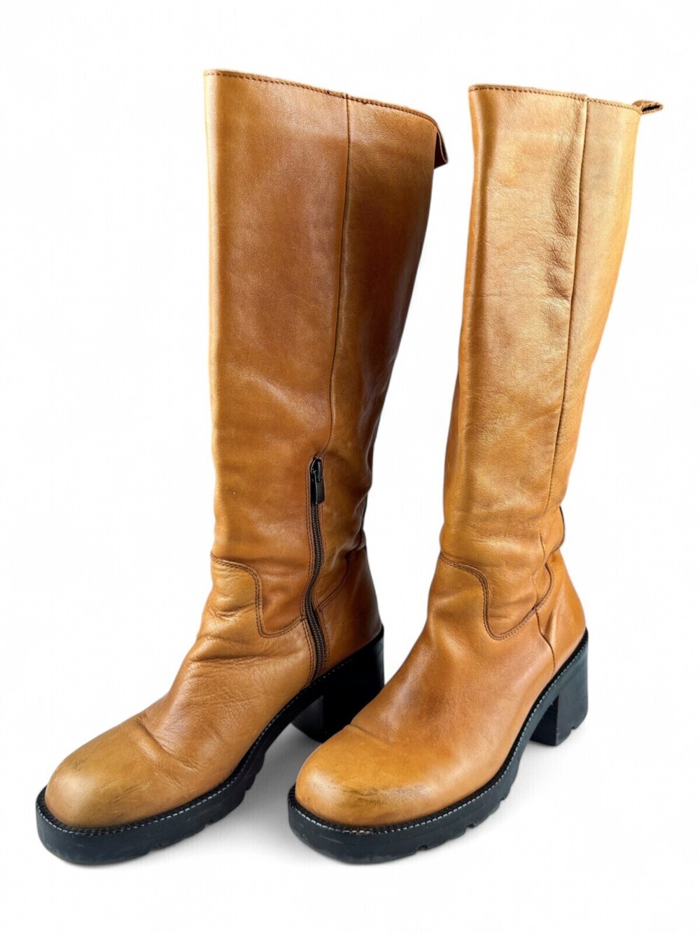 Steve Madden Leather Tall Chunky Heel Boots Sz 9